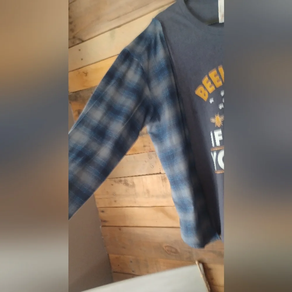 Blue Upcycled Graphic Long Sleeve Shirt - Picture 7 of 9